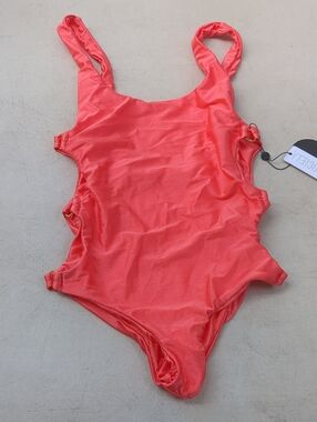 Amuse Society Coral-Red One-Piece Swimsuit with Side Rings